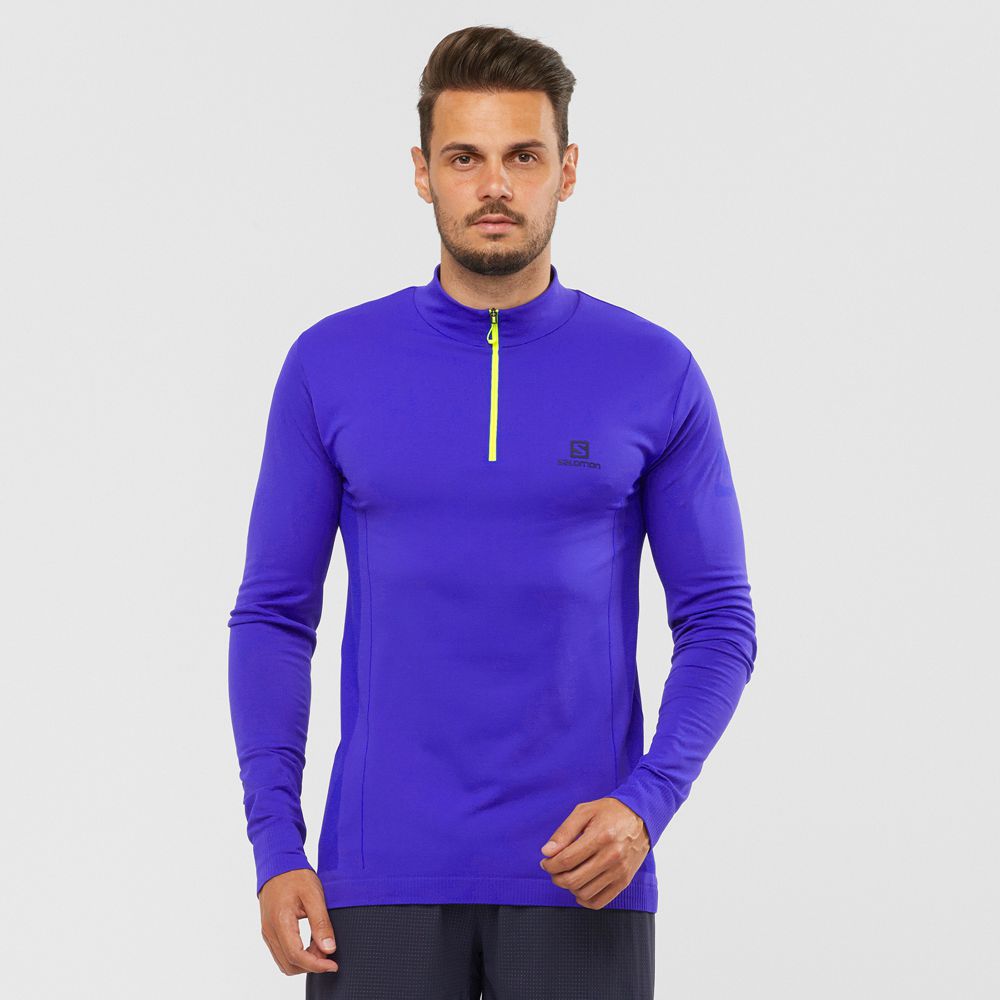 Salomon Singapore Mens Midlayers - ESSENTIAL SEAMLESS Blue | 39621-QPCE